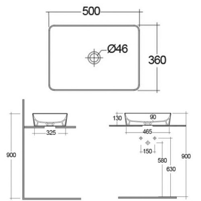 RAK Moon Countertop Rectangular Wash Basin - No Tap Hole